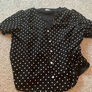 J Crew - Black and Cream Polk a Dot Blouse